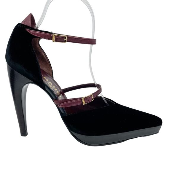 Chanel Vintage Point Toe d’Orsay Velvet & Wood Platform High Heels size 38/US 7 - Picture 10 of 14